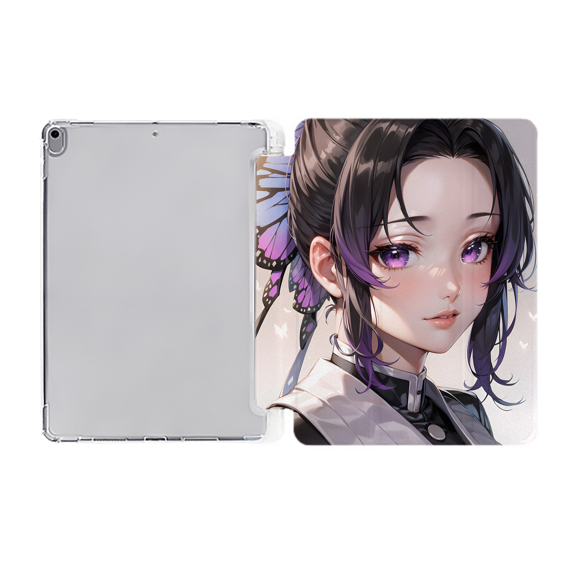 （画像用） 鬼滅の刃（きめつのやいば）蟲柱-胡蝶 しのぶ／こちょう しのぶ Kochou Shinobu IPad ケース ペン収納付き 三つ折りスタンド PUレザー×シリコン 対応機種9.5/10.5/10.9インチ